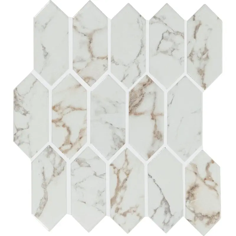American Olean Vistarro Calacatta Grey 11-in x 12-in Glossy Ceramic Honeycomb Marble Look Wall Tile (0.73-sq. ft/ Piece)