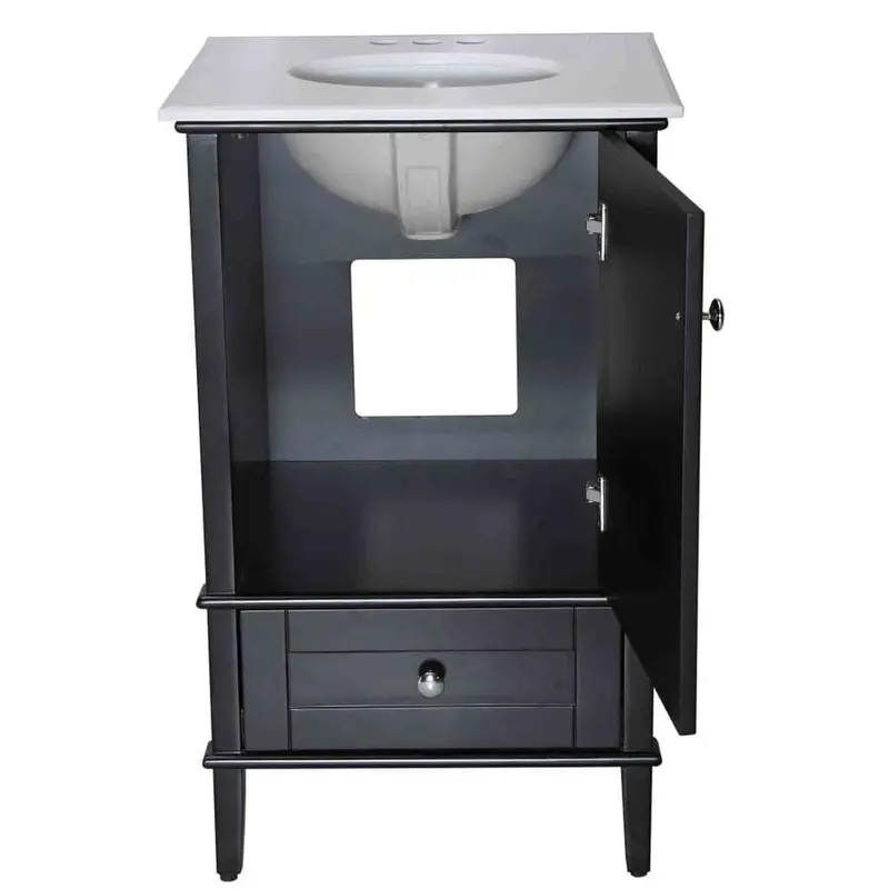 ANZZI Alexander Series 21-in Black Single Sink Bathroom Vanity with White Solid Surface Top (Mirror Included)White