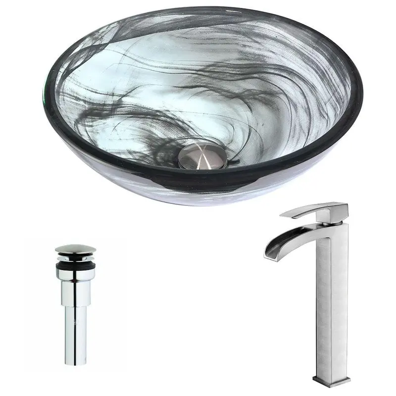ANZZI Mezzo Series Deco-Glass Vessel Sink in Slumber Wisp with Key Faucet in Brushed NickelSlumber Wisp / 41.66