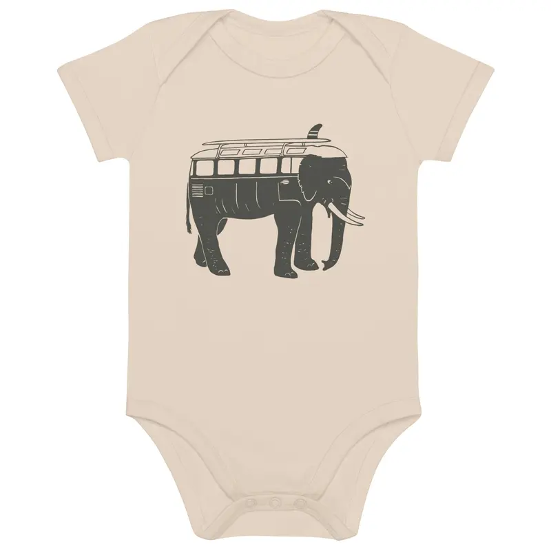 Easy Ride Elephant Organic Cotton Baby Bodysuit3-6m