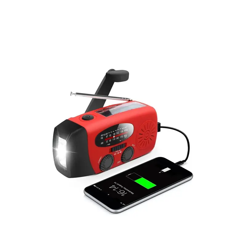 Crank Radio, LED Flashlight, Battery Holder Emergency Power Bank | 088RRed