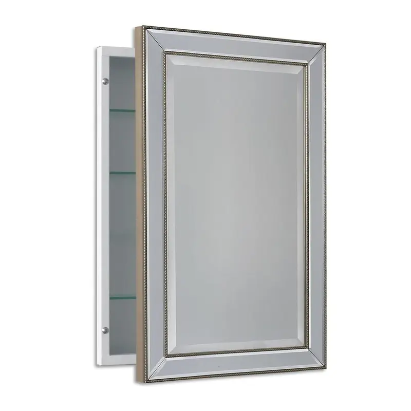 16 in. W x 26 in. H x 5 in. D Framed Single Door Recessed Metro Beaded Bathroom Medicine Cabinet in Silver24 / each