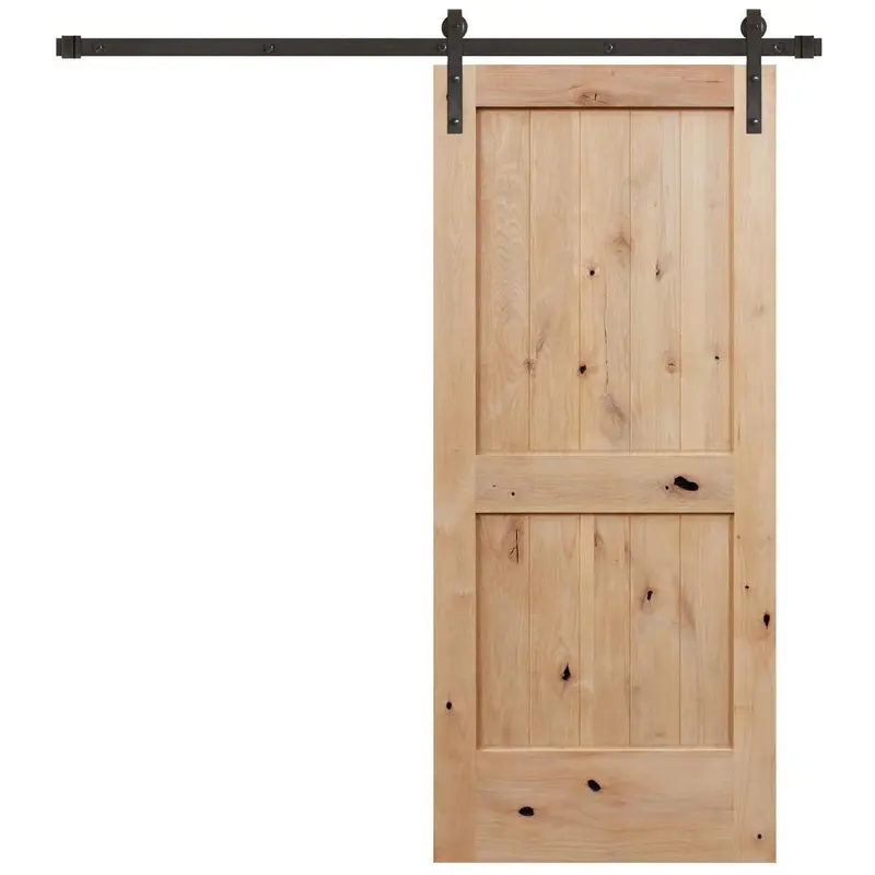 42 in. x 84 in. Rustic Unfinished 2-Panel Knotty Alder Interior Wood Sliding Barn Door with Bronze Hardware Kit95 / each