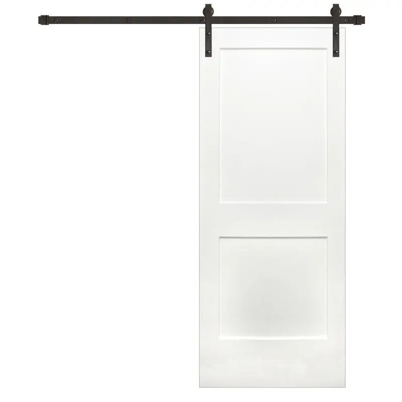 42 in. x 84 in. Shaker 2-Panel Primed Wood Interior Barn Door with Bronze HardwareWhite / 42 x 84 / Nickel