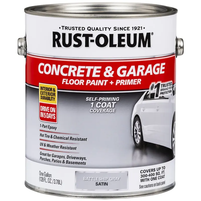 Rust-Oleum 225380 Porch and Floor Paint, Water, Satin, Battleship Gray, 1 gal, Can, 300 to 400 sq-ft/gal Coverage Area