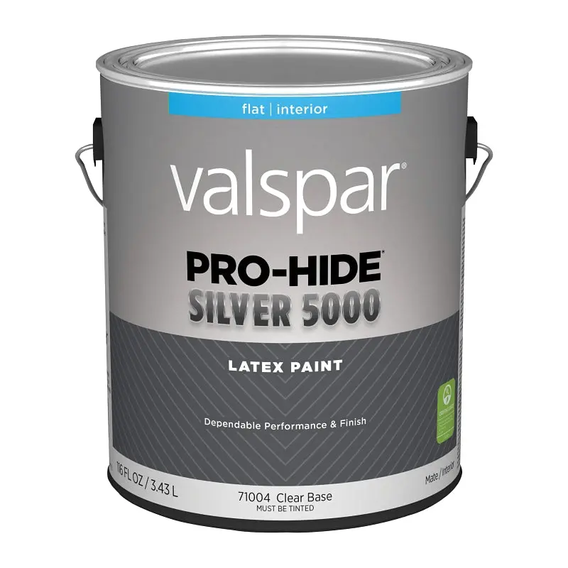 Valspar Pro-Hide 028.0071004.007 Silver 5000 Interior Paint, Water Base, Flat Sheen, Clear, 1 gal, Metal Pail