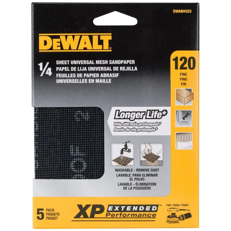 DeWALT DWAM4323 Mesh Sandpaper, 4-1/2 in W, 5-1/2 in L, 120 Grit, Fine, Silicon Carbide Abrasive