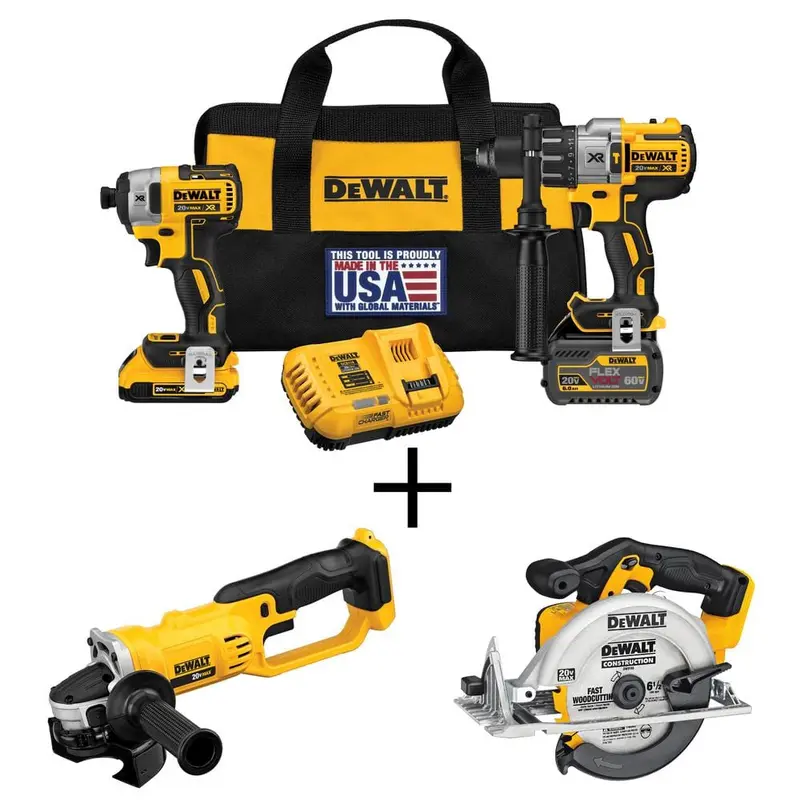 20-Volt MAX Lithium-Ion Cordless Brushless Combo Kit (2-Tool) w/FLEXVOLT and 20V Batteries, Bonus Grinder and Circ Saw25.45 / each