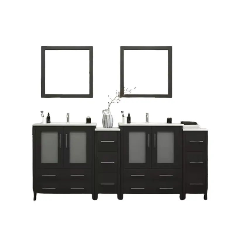 84 in. W x 18 in. D x 36 in. H Bathroom Vanity in Espresso with Double Basin Vanity Top in White Ceramic and Mirrors