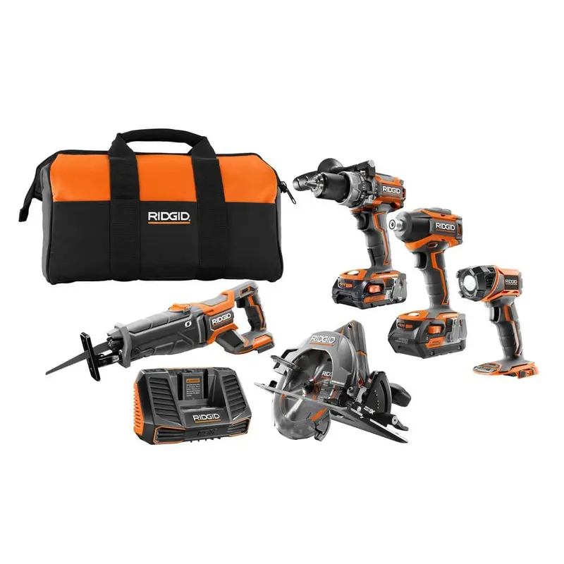 18-Volt Lithium-Ion Cordless Brushless 5-Tool Combo Kit with (1) 2.0 Ah and (1) 4.0 Ah Battery, 18-Volt Charger, and Bag25 / each