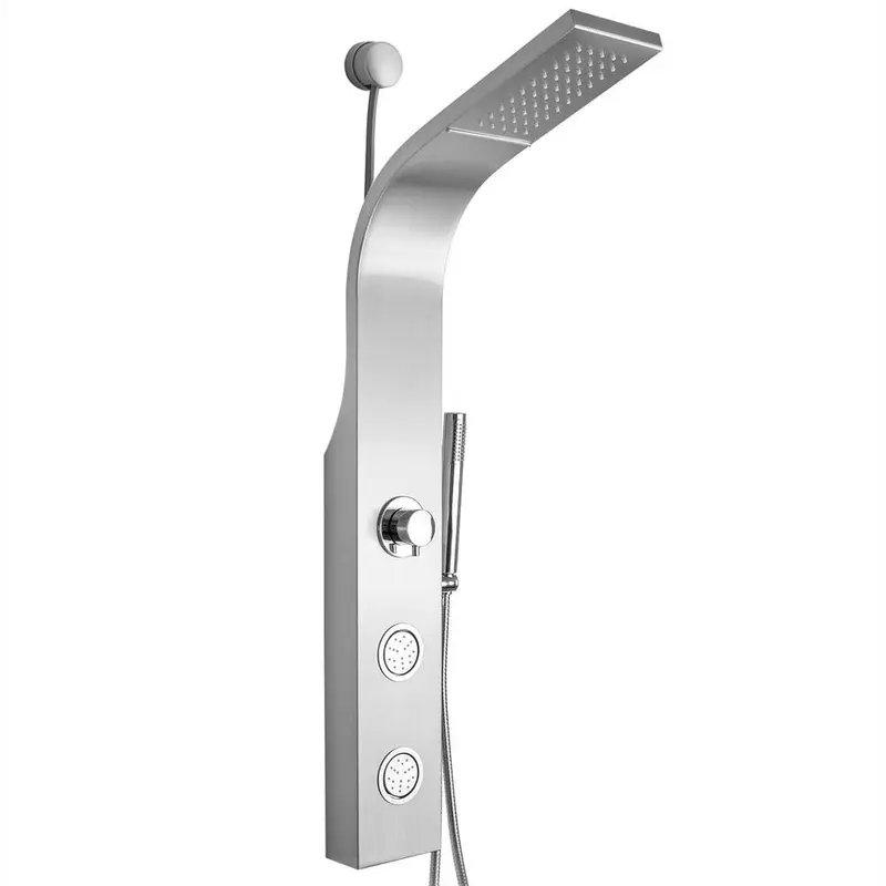 39 in. 2-Jet Easy Connect Shower Panel System in Stainless Steel with Rainfall Waterfall Shower Head and Shower Wand14 / box