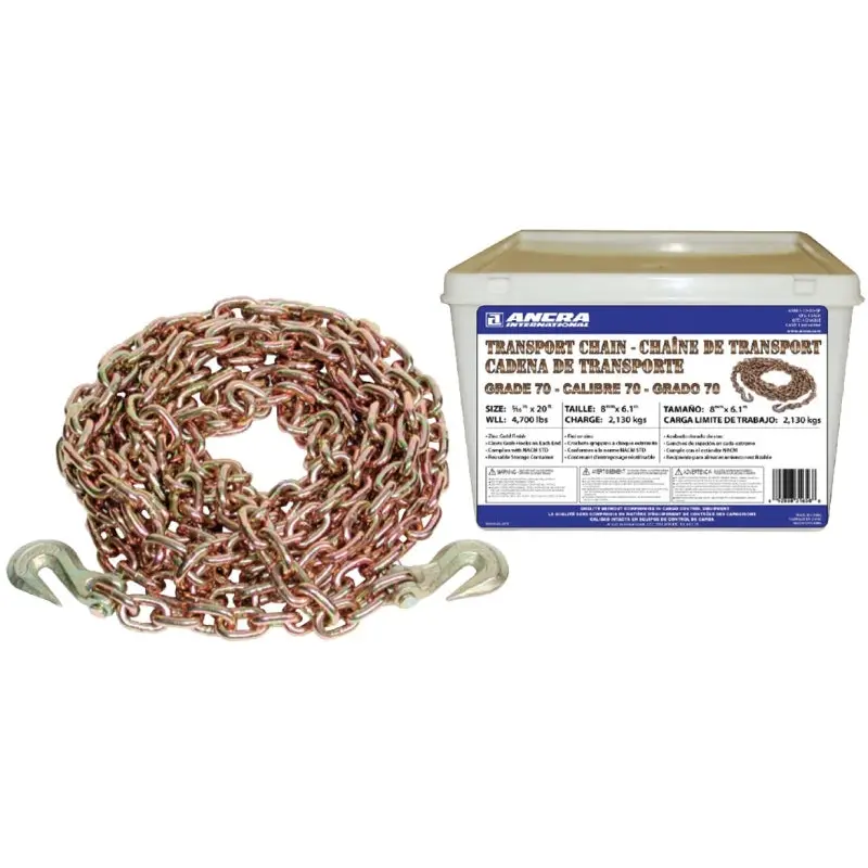 ANCRA 45881-10-20-SP Transport Chain Assembly with Clevis Hook, 5/16 in, 20 ft L, 4700 lb Working Load, 70 Grade
