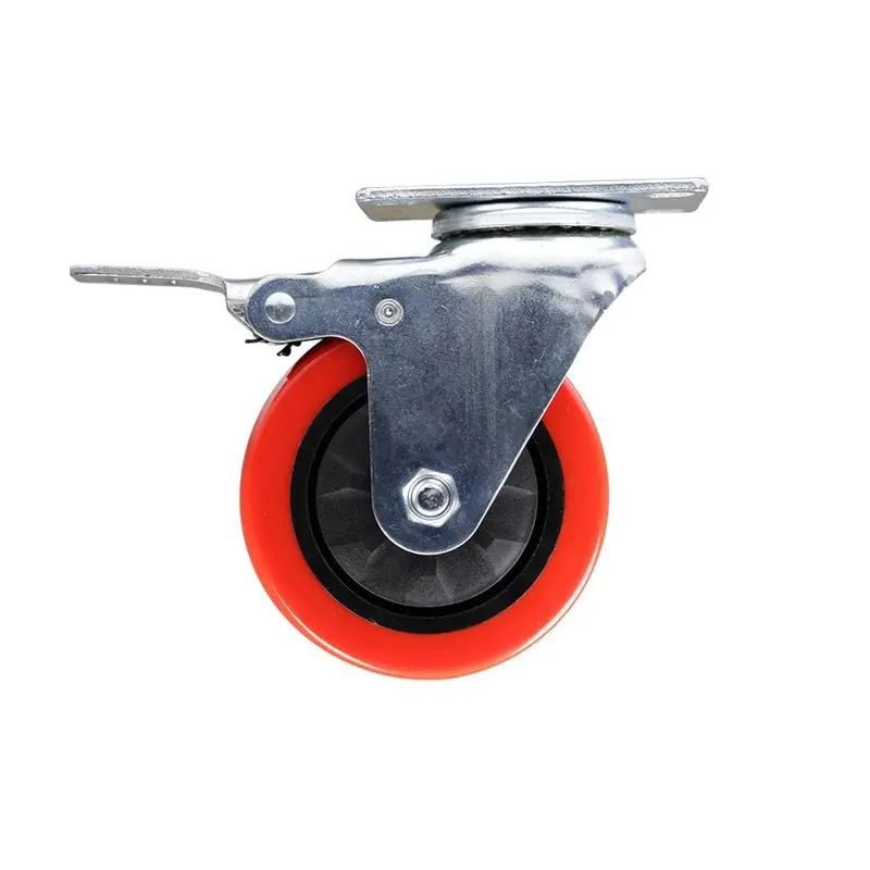 4 in. Red TPU Heavy-Duty Swivel Plate Caster with Brake, 250 lbs. Weight Capacity2.0105952 / each