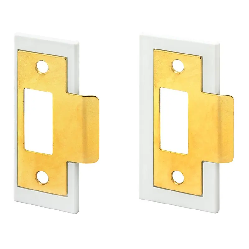 1-3/8 in. and 1-3/4 in., Fix-A-Latch Strike Plate Repair Kit, Stamped Steel, Brass Plated Finish, White Plastic Base