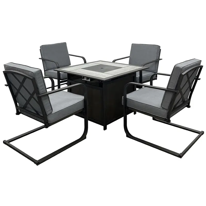 Seasonal Trends SH22SK0490 Venice Spring Patio Set w/Firepit Table, Cushion/Steel/Tile, Gray, Powder-Coated