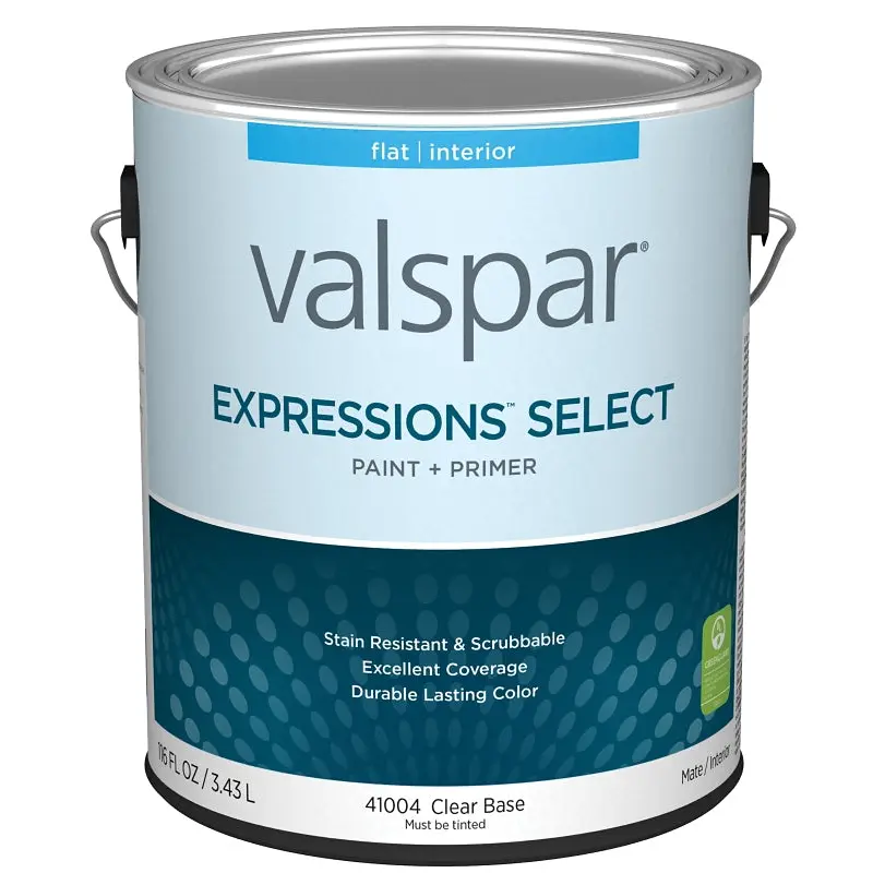Valspar Expressions Select 4100 028.0041004.007 Latex Paint, Acrylic Base, Flat Sheen, Clear Base, 1 gal