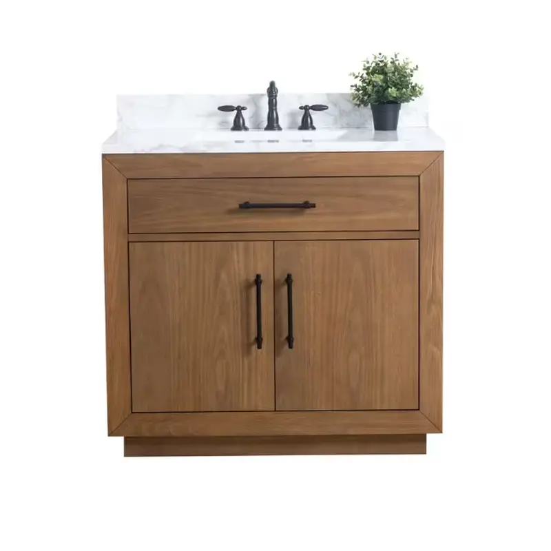 36 in. W x 21.5 in. D x 34 in. H Single Sink Bathroom Vanity in Tan with Arabescato White Engineered Marble Top