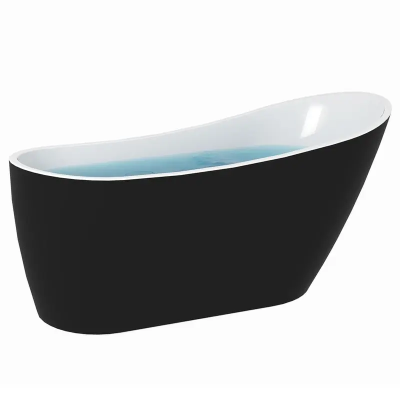 59 in. Acrylic Stand Alone Flatbottom Freestanding Bathtub in Black