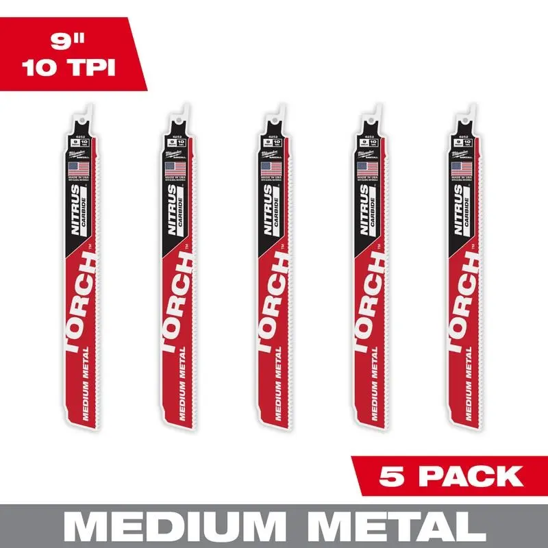 Milwaukee 48-00-6552 Sawzall Blades, Nitrus CARBIDE Teeth For Medium Metal - 5 Pack