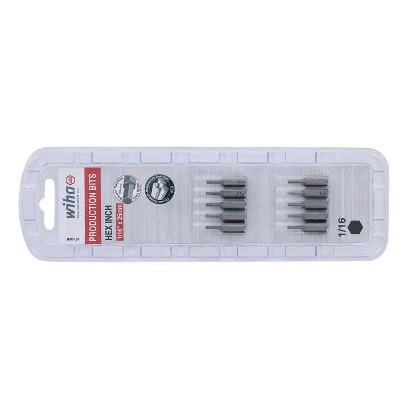 Wiha Hex Inch Insert Bit 1/16 x 25mm Pack of 10 Bits