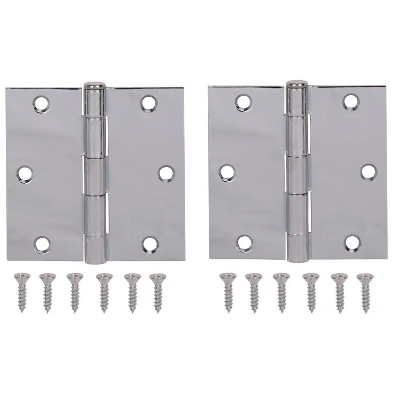 ProSource BH-202CH-PS Square Corner Door Hinge, Steel, Chrome, Loose Pin, 180 deg Range of Motion, Screw Mount Mounting