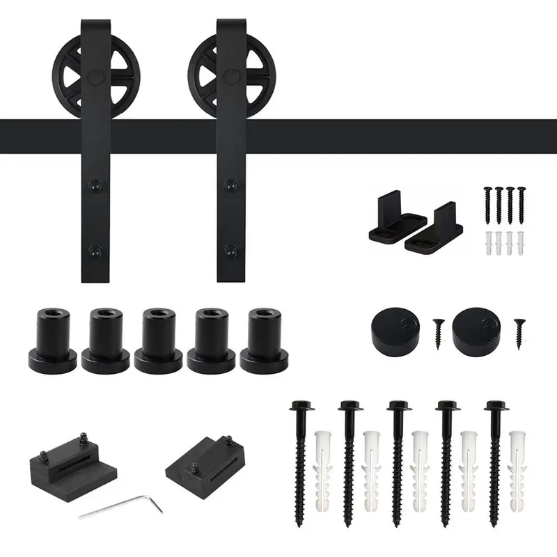 6 ft. /72 in. Frosted Black Sliding Barn Door Track and Hardware Kit for Single with Non-Routed Floor Guide
