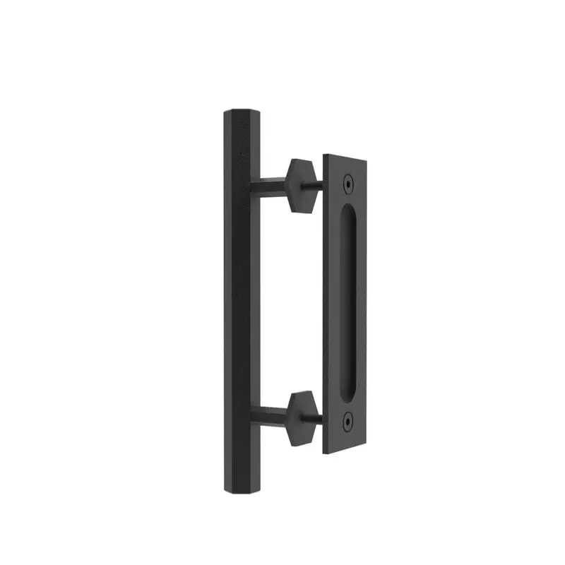10 in. Black Hexagon Pull and Flush Sliding Barn Door Handle SetBlack / 0.672