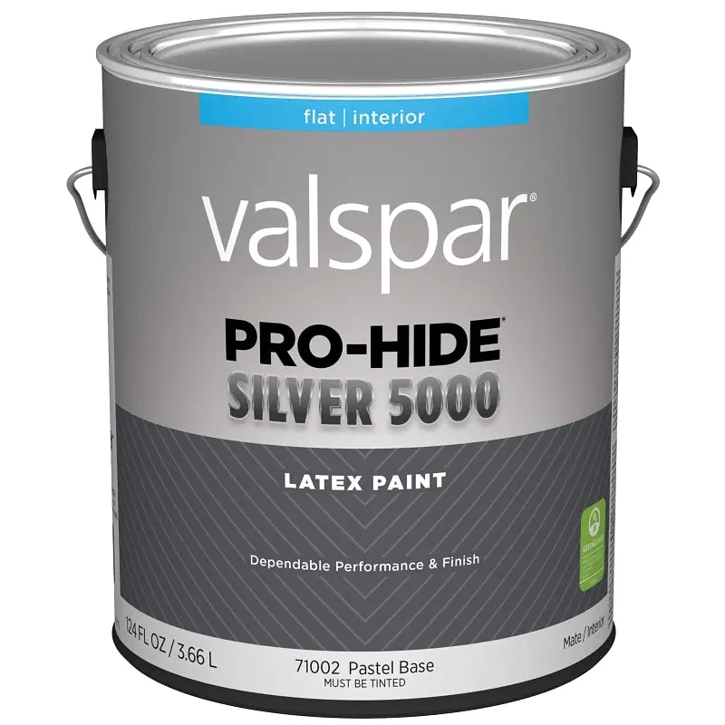 Valspar Pro-Hide Silver 5000 7100 028.0071002.007 Latex Paint, Water Base, Flat, Pastel Base, 1 gal