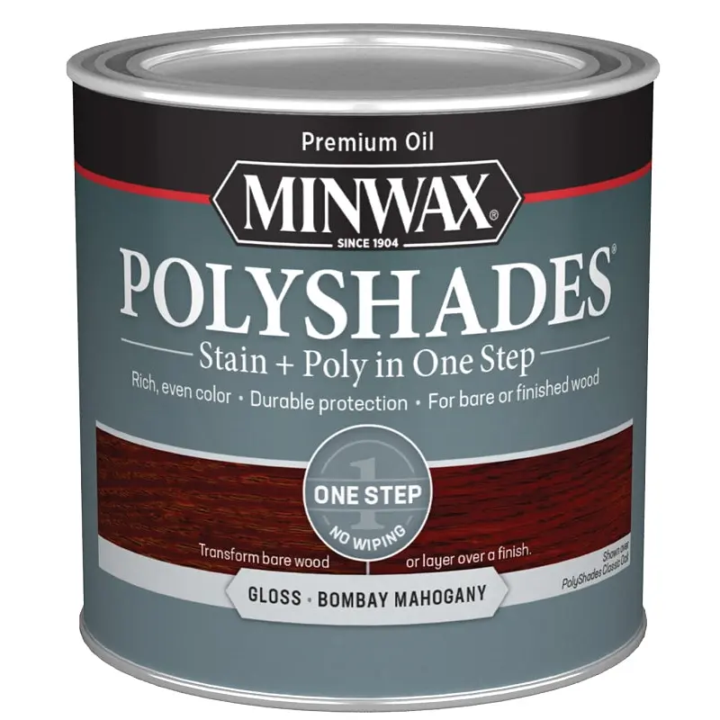 Minwax 214804444 Waterbased Polyurethane Stain, Gloss, Liquid, Bombay Mahogany, 0.5 pt, Can