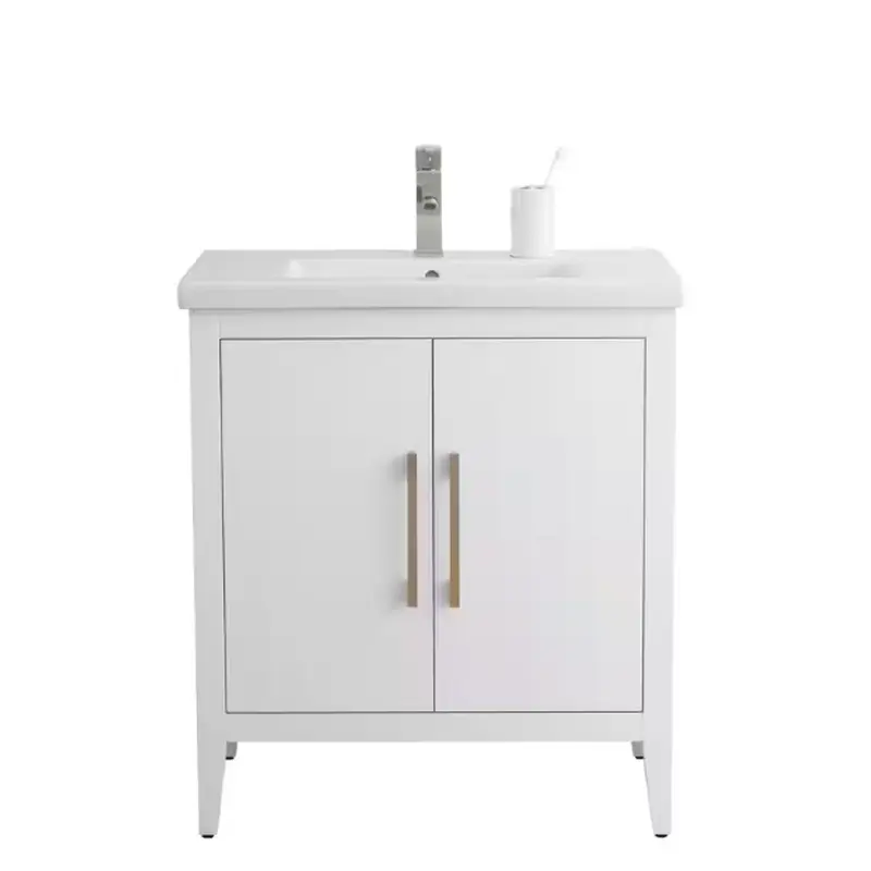 30 in. W x 18.5 in D x 34 in. H Single Sink Bathroom Vanity Cabinet in White with Ceramic Top