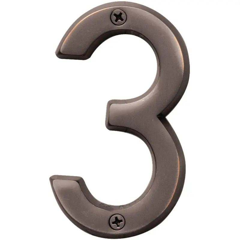 Hy-Ko Prestige Series BR-42OWB/3 House Number, Character: 3, 4 in H Character, Bronze Character, Brass