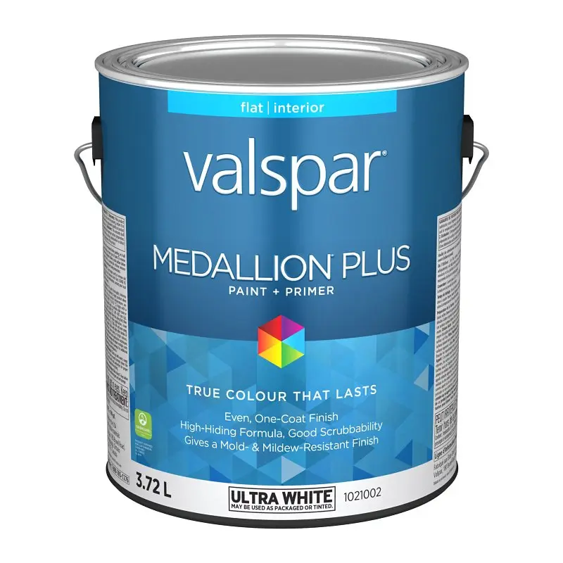 Medallion Plus 029.1021002.007 Interior Paint and Primer, Acrylic, Flat, Ultra White, 1 gal, 37 sq-m Coverage Area