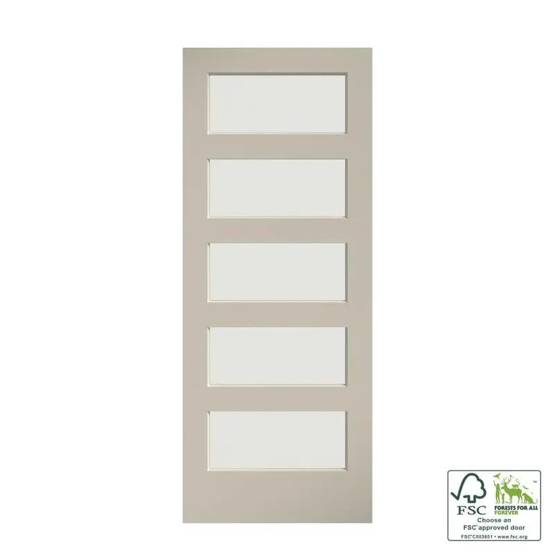 36 in. x 84 in. 5 Frosted Glass Solid Core White Finished Interior Barn Door SlabNon-Standard / White / 36 x 84