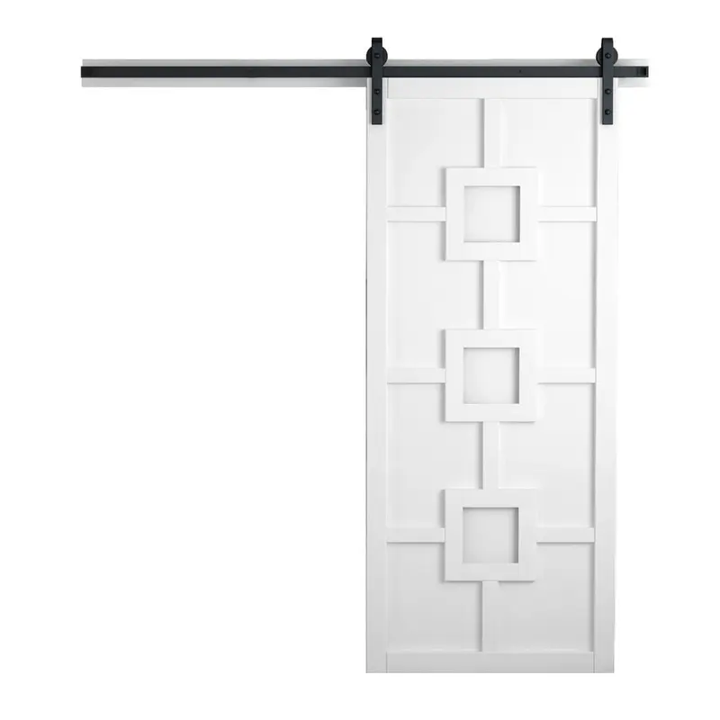 42 in. x 84 in. Mod Squad Bright White Wood Sliding Barn Door with Hardware KitCarmine / 42 x 84 / Black