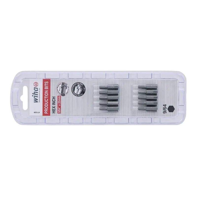 Wiha Hex Inch Insert Bit 9/64 x 25mm Pack of 10 Bits