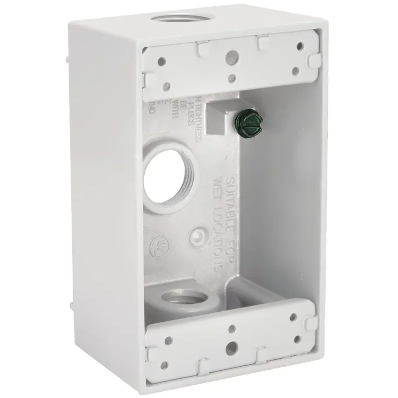 Hubbell 5320-1 Weatherproof Box, 3-Outlet, 1-Gang, Aluminum, White, Powder-Coated