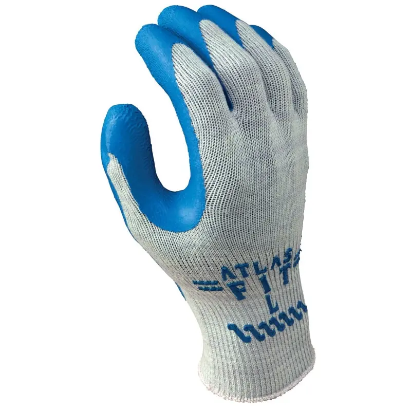 Atlas 300L-09.RT Gloves, L, Knit Wrist Cuff, Natural Rubber Coating, Blue/Light Gray