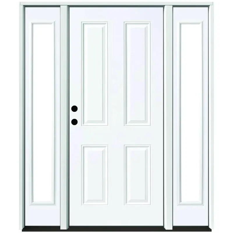 60 in. x 80 in. 4-Panel Primed White Right-Hand Steel Prehung Front Door with 10 in. Clear Glass Sidelites 4 in. WallWhite Primed / 72 x 80 / Right-Hand/Inswing