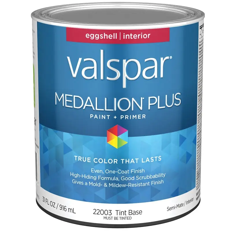Valspar Medallion Plus 2200 028.0022003.005 Latex Paint, Acrylic Base, Eggshell Sheen, Tint Base, 1 qt, Plastic Can