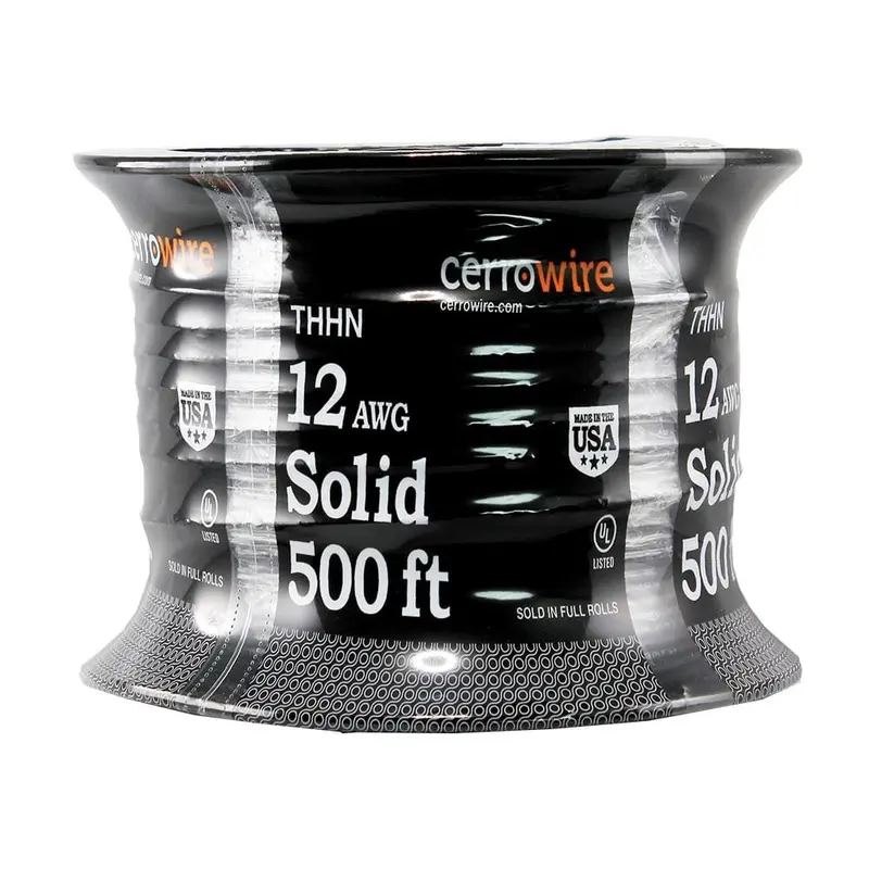500 ft. 12/1 Black Solid THHN Wire12.3 / Green / 500