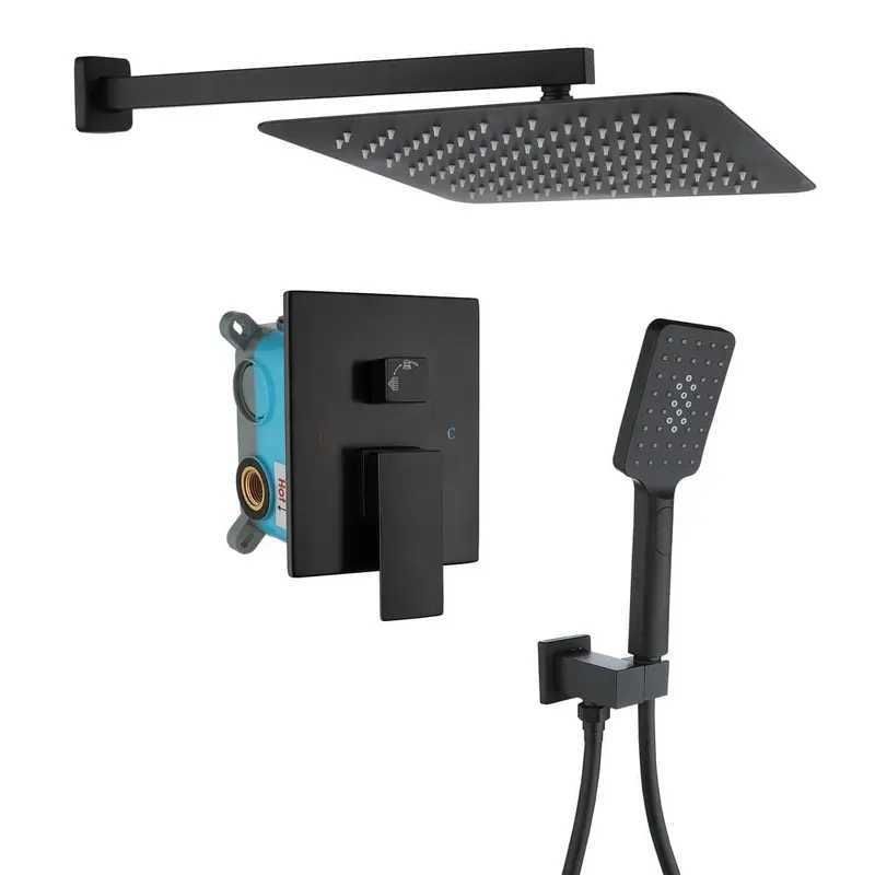 3-Spray with 2.5 GPM 12 in. 2 Functions Tub Wall Mount Dual Shower Heads in Spot in Matte Black (Valve Included)
