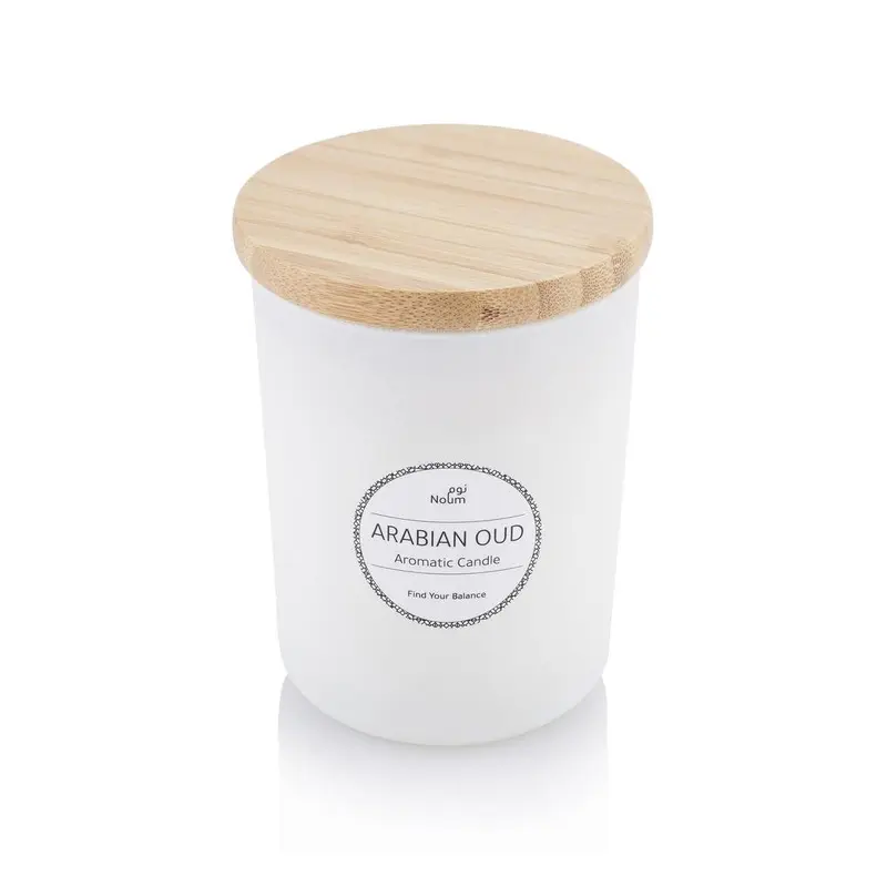 NOUM - Arabic Oudh Scented Glass Candle with Bamboo Lid - White