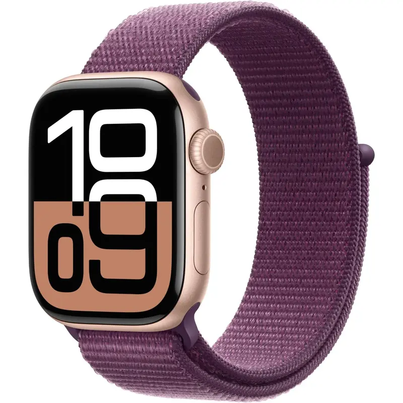 Apple Watch Series10 GPS Rose Gold Aluminium Case | Plum Sport Loop42 mm