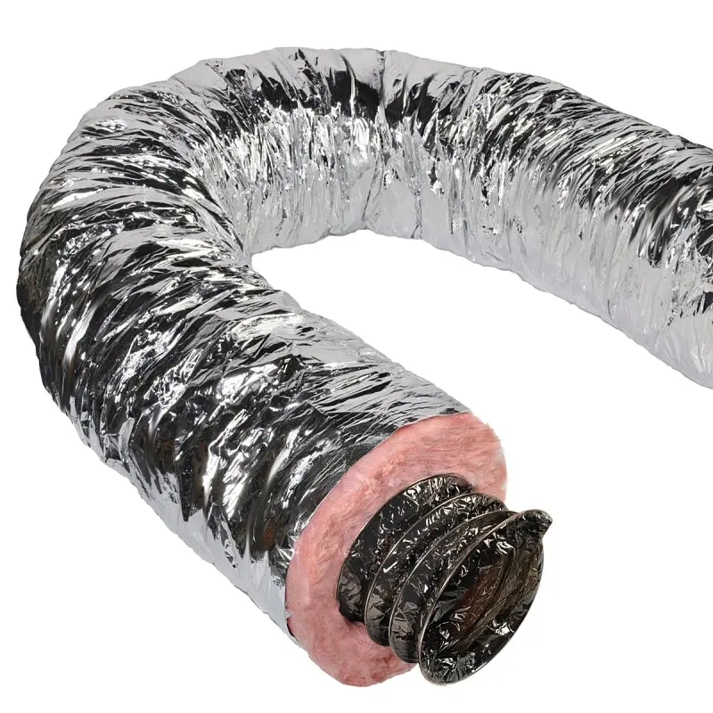 Master Flow F8IFD4X300 Insulated Flexible Duct, 4 in, 25 ft L, Fiberglass, Silver