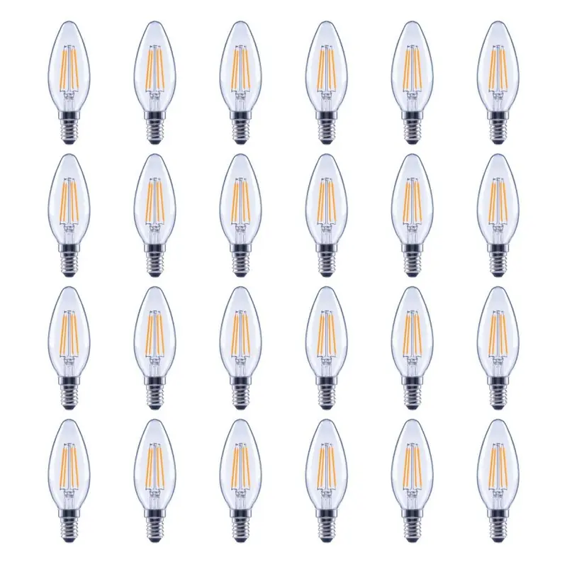 60-Watt Equivalent B11 Candelabra Glass Vintage Decorative Edison Filament Dimmable LED Light Bulb Soft White (24-Pack)Soft White