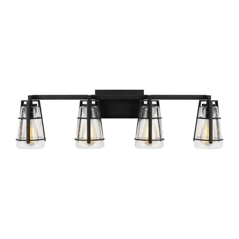 Adelaide 33.5 in. W. 4-Light Midnight Black Vanity Light with Clear Seeded Glass ShadesMidnight Black / 8.8