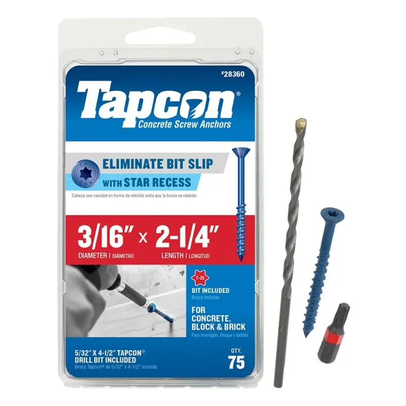Buildex Tapcon 28360 Concrete Screw Anchor, 3/16 in Dia, 2-1/4 in L, Steel, Climaseal, 75/PK