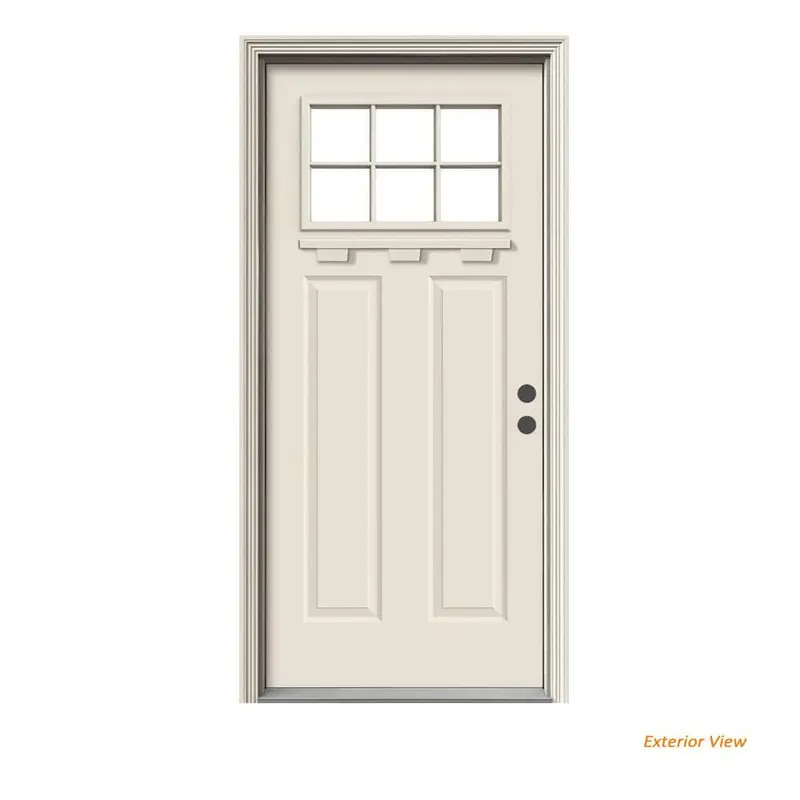 36 in. x 80 in. 6 Lite Craftsman Primed Steel Prehung Left-Hand Inswing Front Door w/Brickmould and Shelf"Primed / 36 x 80 / Left-Hand/Inswing