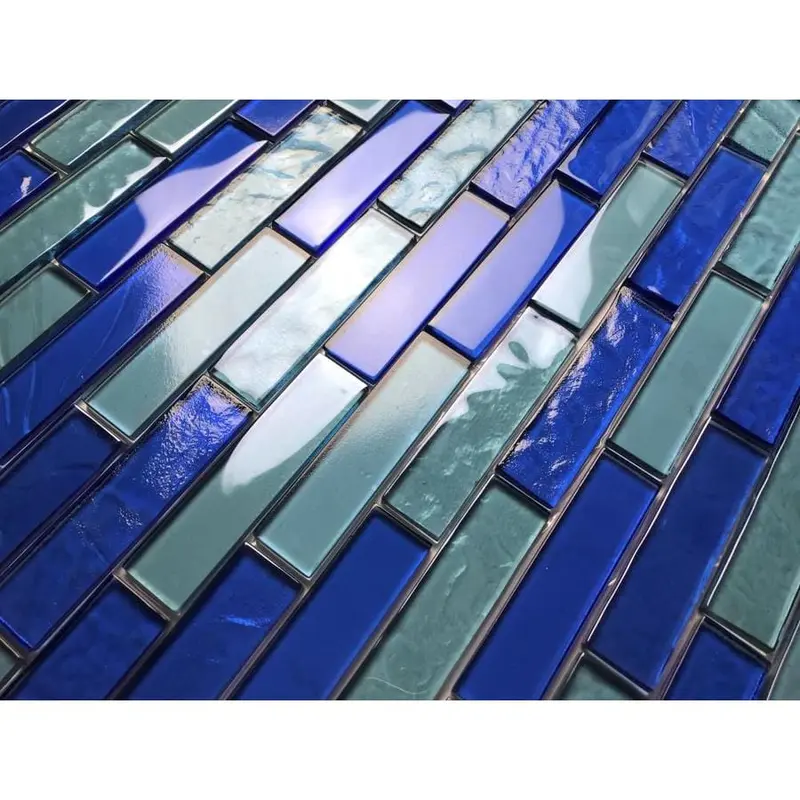 Abolos Landscape 12-Pack Horizon Blue/Glossy Textured 12-in x 12-in Glossy Glass Mosaic Floor and Wall Tilesq/ft