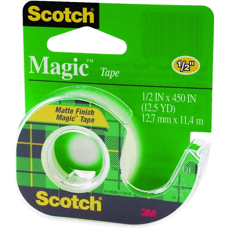 Scotch Magic 104 Office Tape, 450 in L, 1/2 in W, Plastic Backing